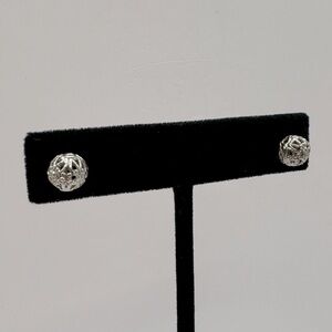 VINTAGE Silver-Tone Filigree Ball Earrings